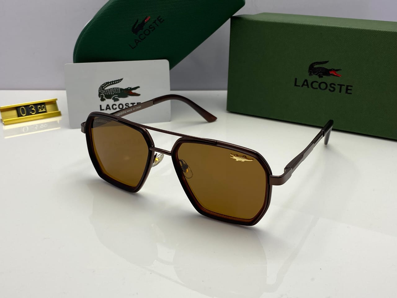 Lacoste Hex Sunglasses Dark Brown Frame | Gradient Brown Lenses | Gold Emblem