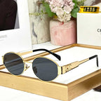 Celine Oval Sunglasses Gold Frame | Black Lenses | Signature Triomphe Temples