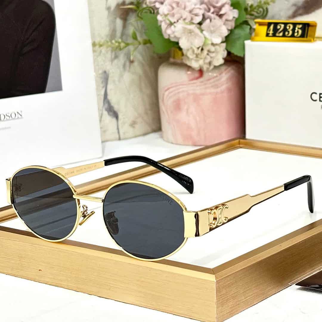 Celine Oval Sunglasses Gold Frame | Black Lenses | Signature Triomphe Temples
