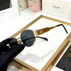 Celine Oval Sunglasses Gold Frame | Black Lenses | Signature Triomphe Temples