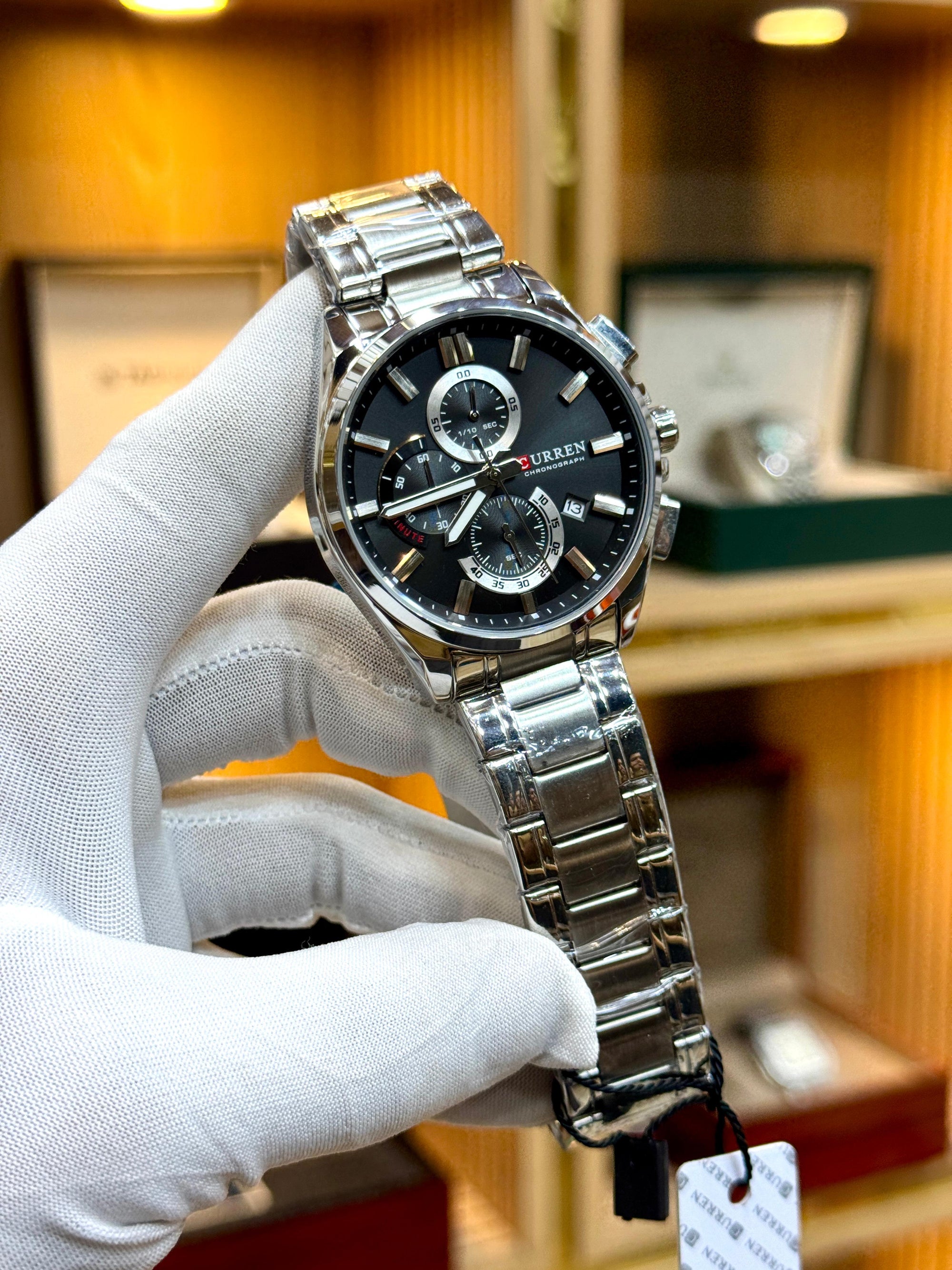 CURREN Chronograph Men’s Watch  Black Dial | Silver Steel Strap(ORIGINAL)