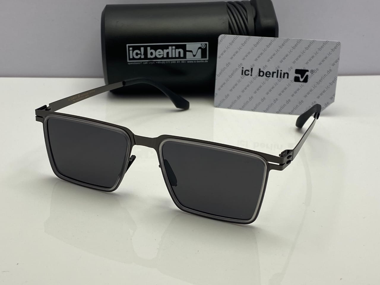 ic! berlin Rectangle Sunglasses Gunmetal  black Frame | Black Lenses
