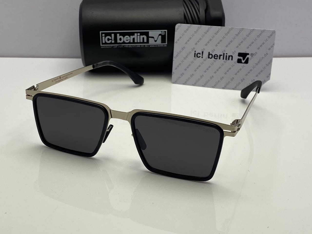 ic! berlin Rectangle Sunglasses Silver Frame | Black Lenses