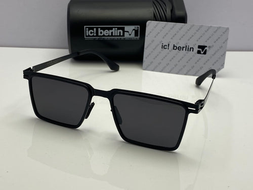 ic! berlin Rectangle Sunglasses Full Black Frame | Black Lenses