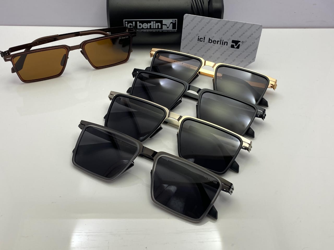 ic! berlin Rectangle Sunglasses Golden Black Frame | Black Lenses