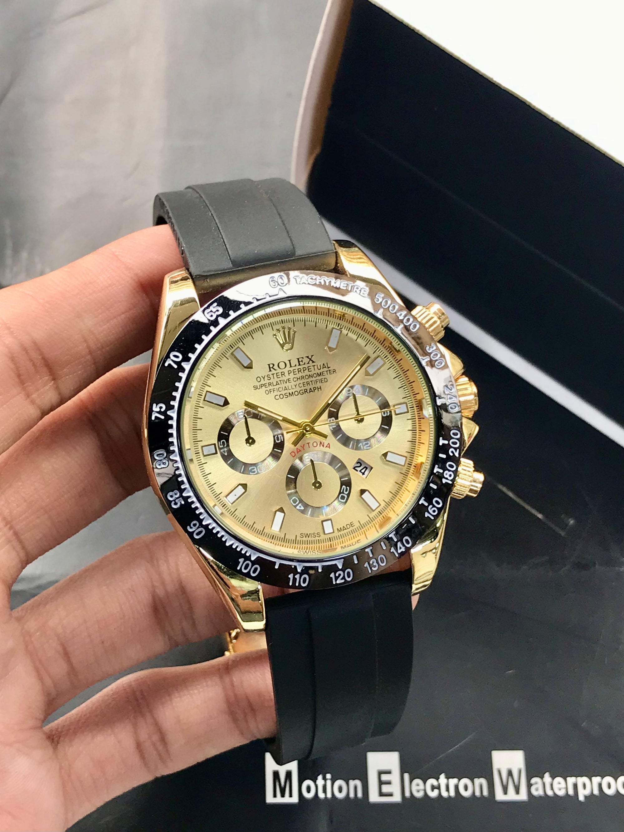 Rolex Daytona Chronograph Golden Dial | Gold Case | Silicone Strap