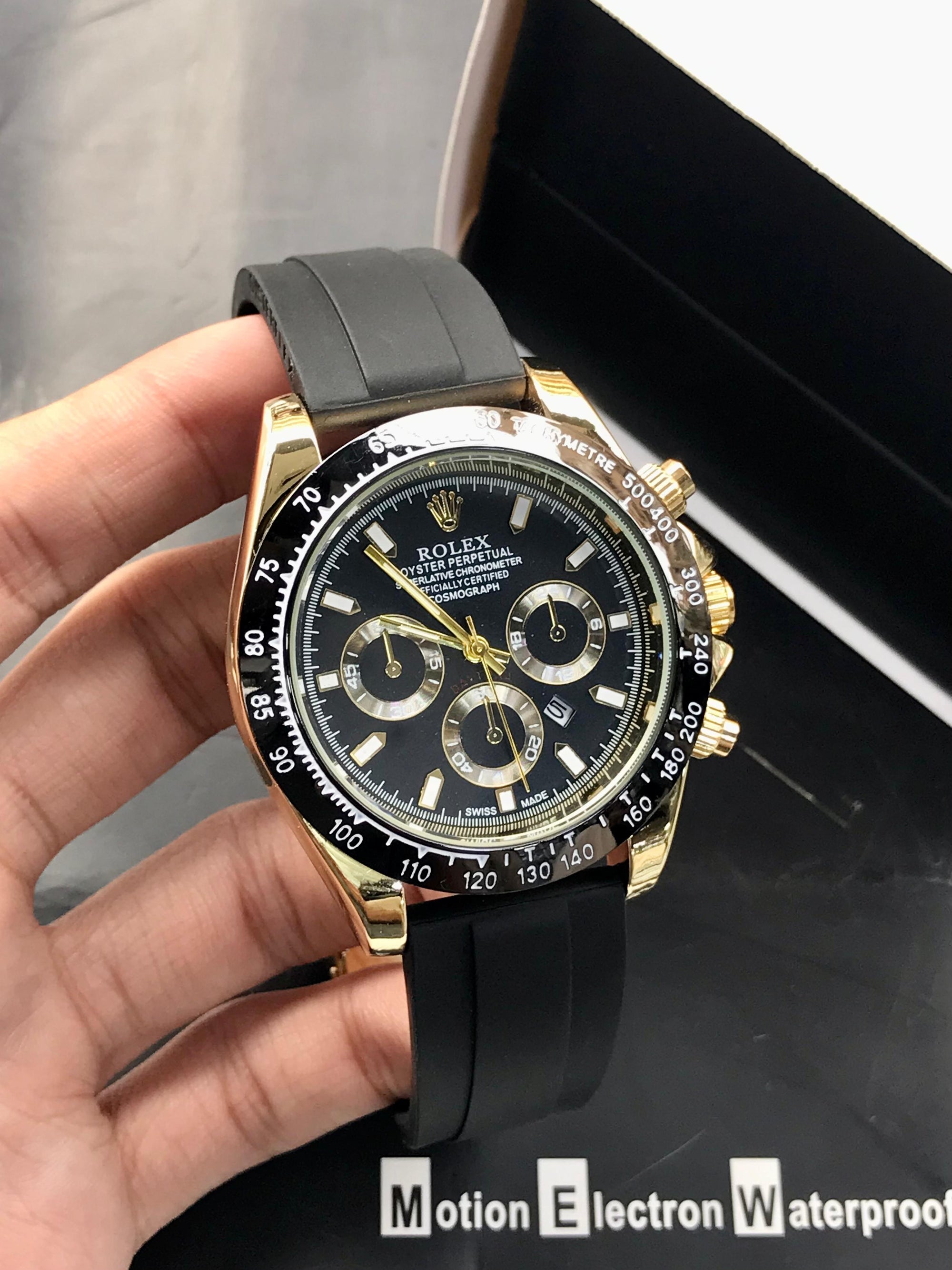 Rolex Daytona Chronograph Black Dial | Gold Case | Silicone Strap