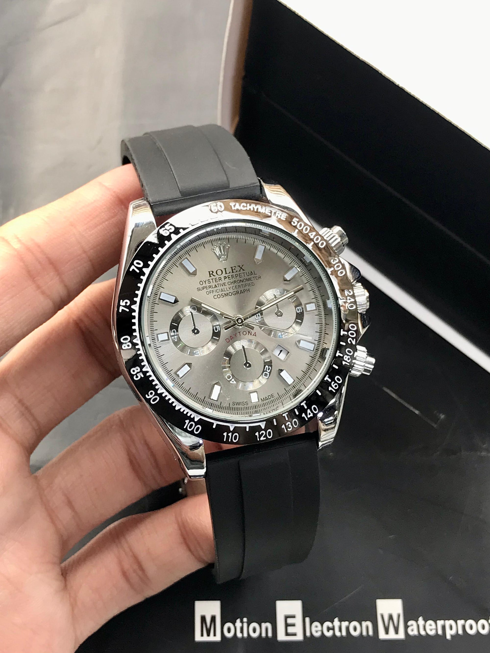 Rolex Daytona Chronograph Antique Gold Dial | Silver Case | Silicone Strap