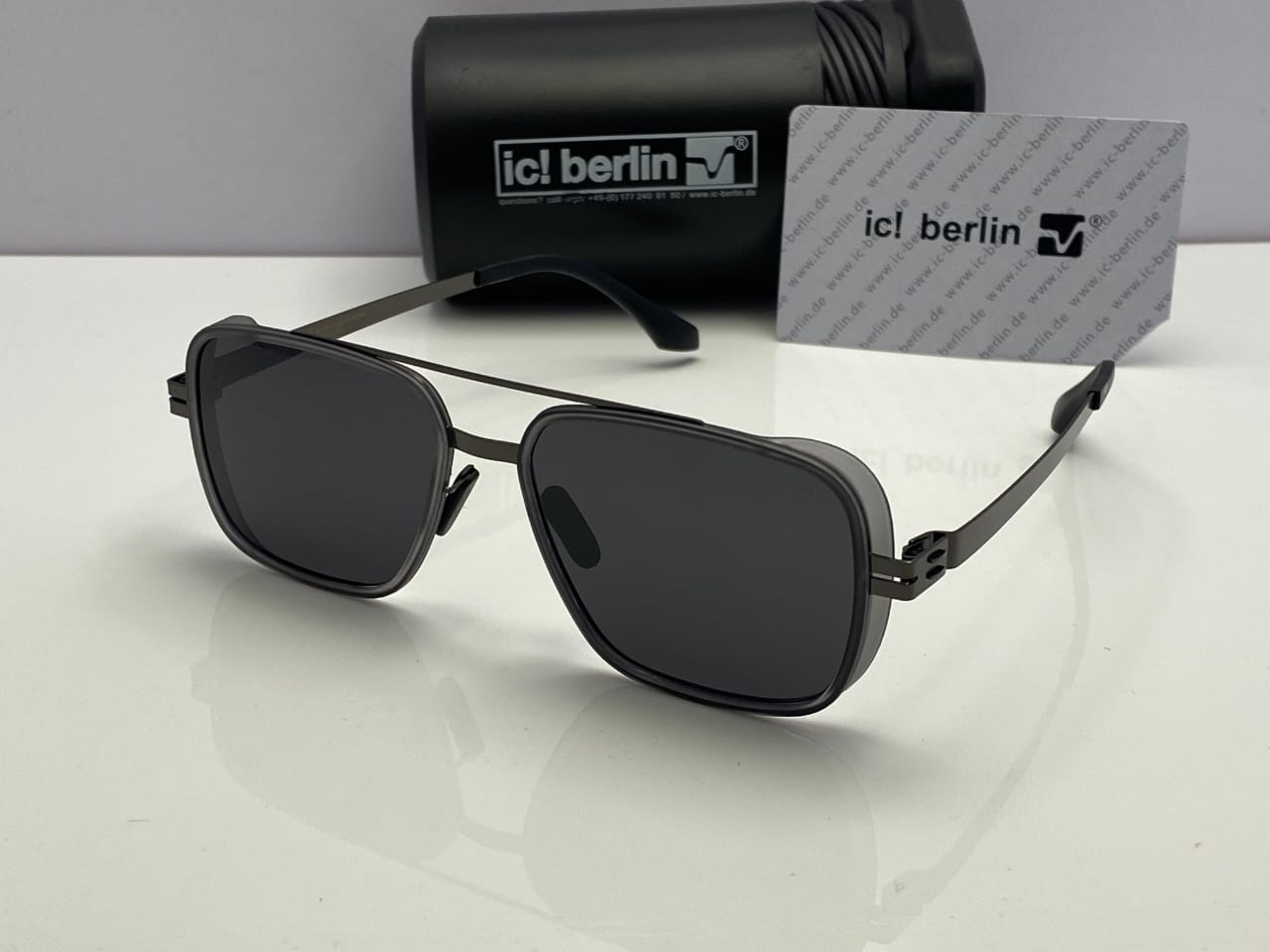 ic! berlin Square Sunglasses Matte black Frame | Black Lenses