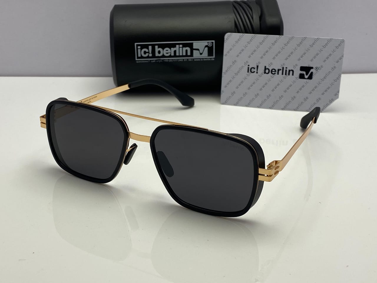 ic! berlin Square Sunglasses  Golden Frame | Black Lenses