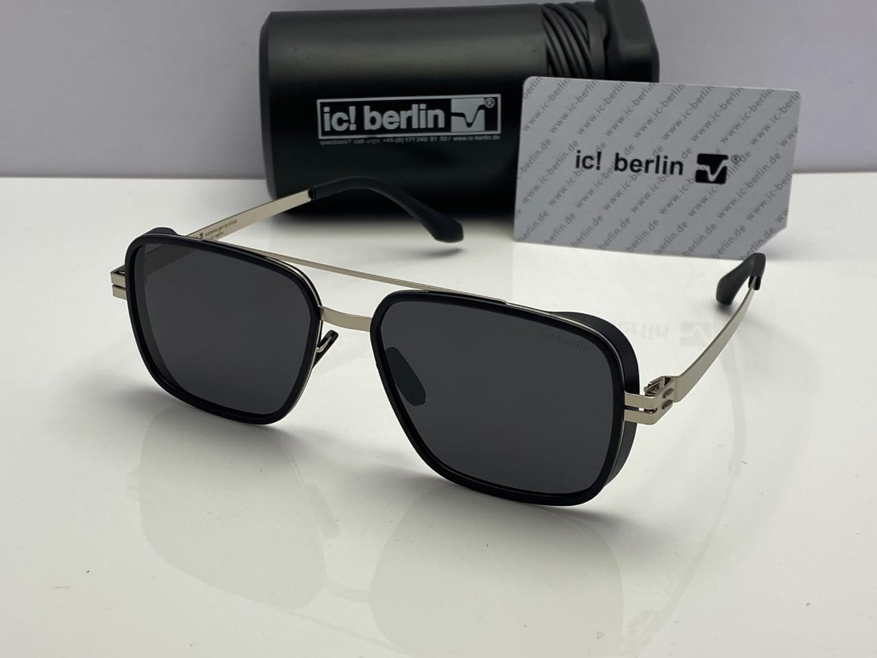 ic! berlin Square Sunglasses Silver Frame | Black Lenses