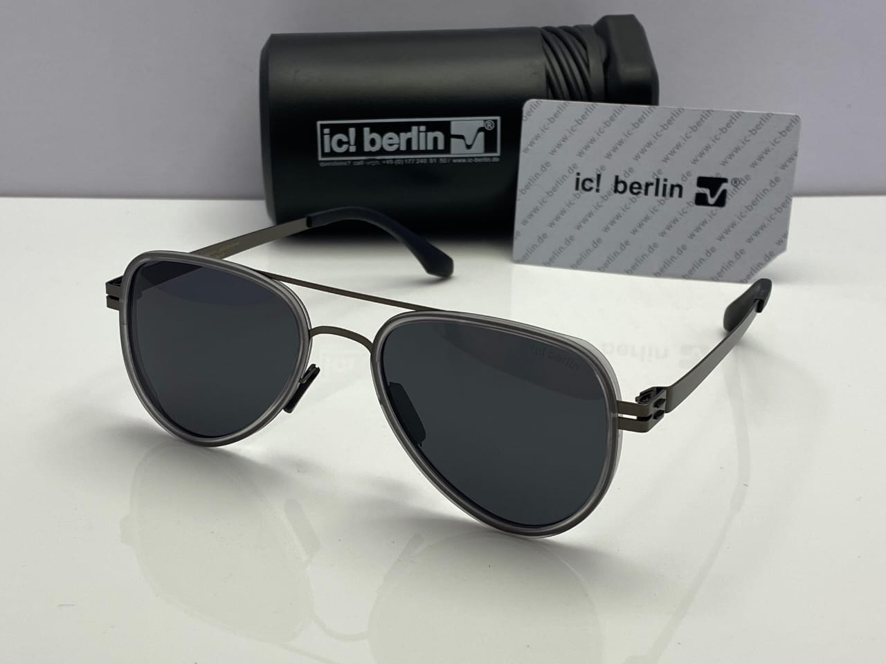 ic! berlin Oval Sunglasses Matte Black Frame | Black Lenses