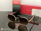 Prada Luxe Iconic Sunglasses Gold Frame | Gradient Brown Lenses | Red Temple Arms