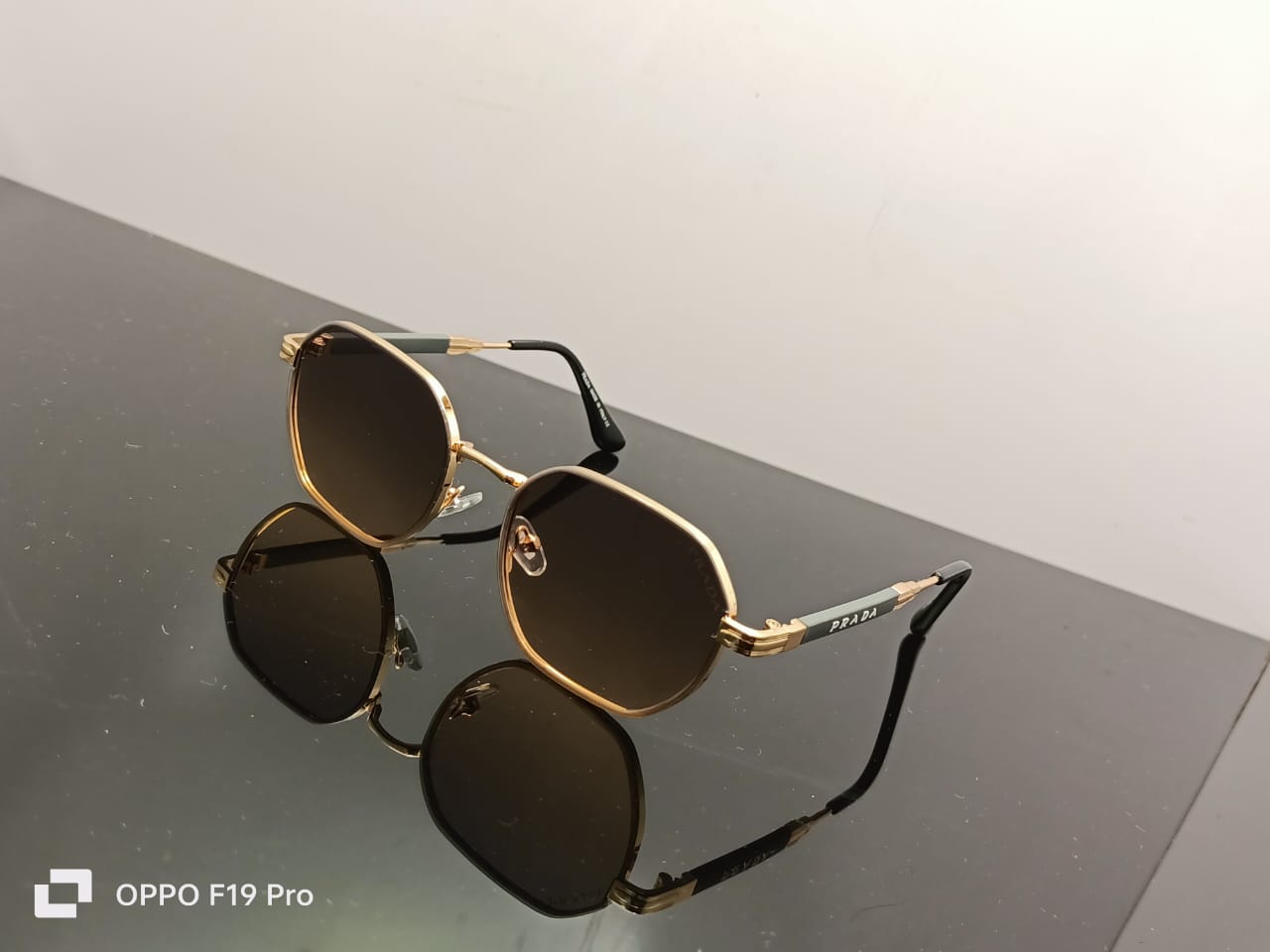 Prada Luxe Iconic Sunglasses Gold Frame | Gradient Brown Lenses | Grey Temple Arms
