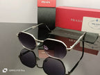 Prada Luxe Iconic Sunglasses Silver Frame | Gradient Black Lenses | Grey Temple Arms