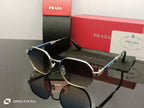 Prada Luxe Iconic Sunglasses – Silver Frame | Gradient Black Lenses | Blue Temple Arms