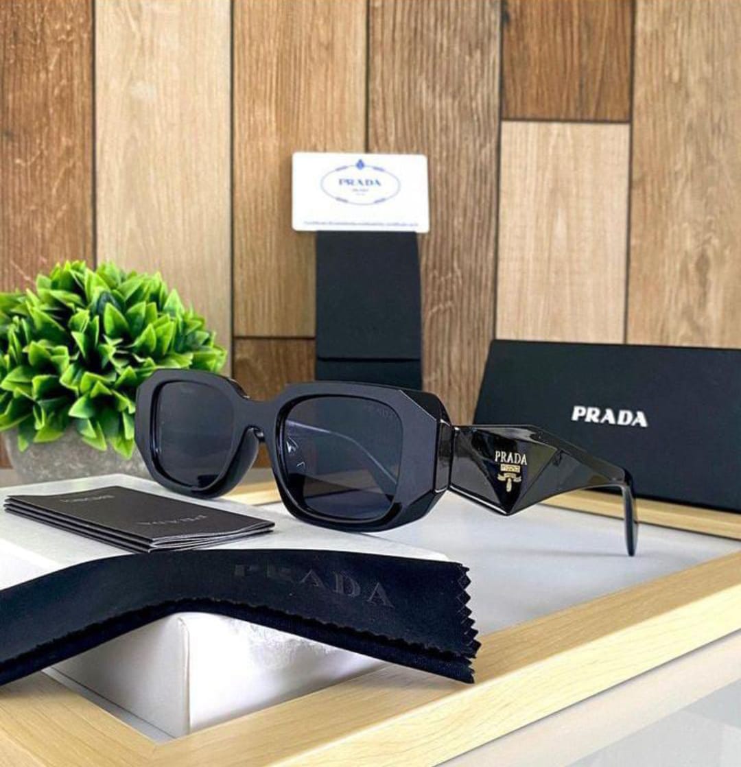 Prada Bold Frame Sunglasses Gloss Black | Dark Grey Lenses | Oversized Design