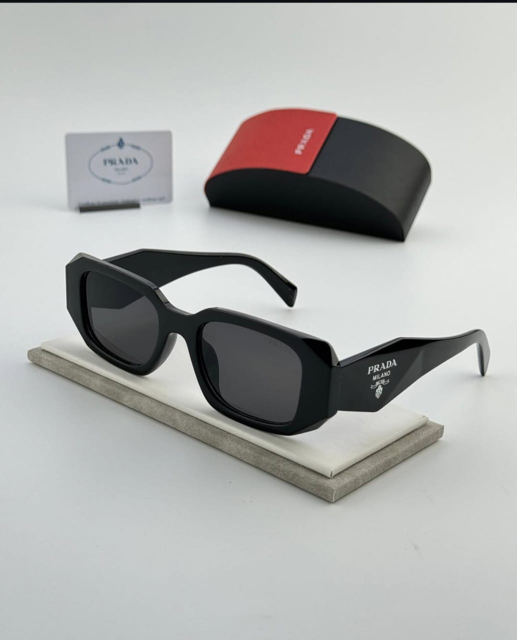 Prada Bold Frame Sunglasses Gloss Black | Dark Grey Lenses | Oversized Design