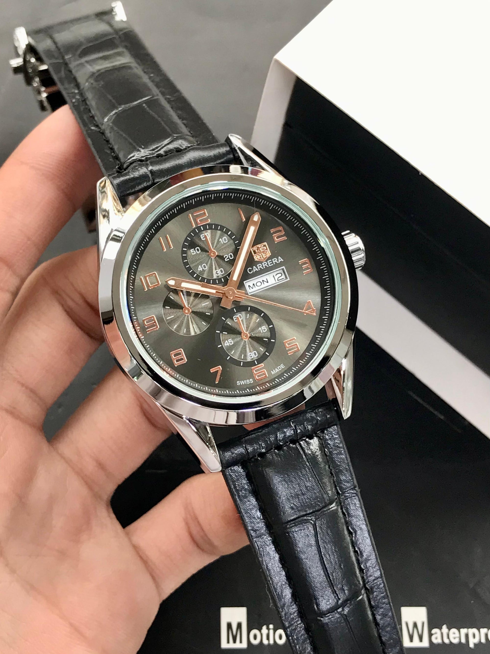 TAG Heuer Carrera Classic Watch Silver Case | Black Dial | Leather Strap