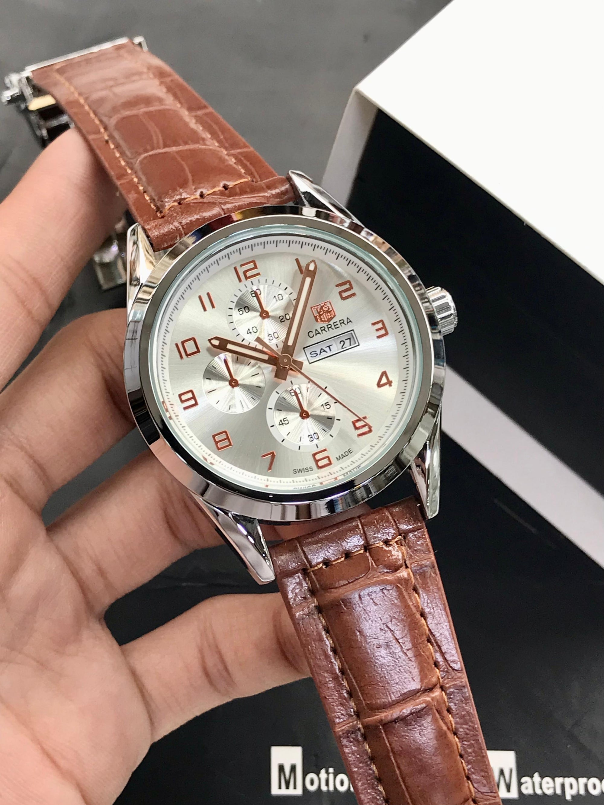 TAG Heuer Carrera Classic Watch Silver Case | Premium Off-White Dial | Leather Strap