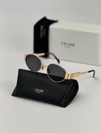 Celine Oval Sunglasses Gold Frame | Black Lenses | Signature Triomphe Temples