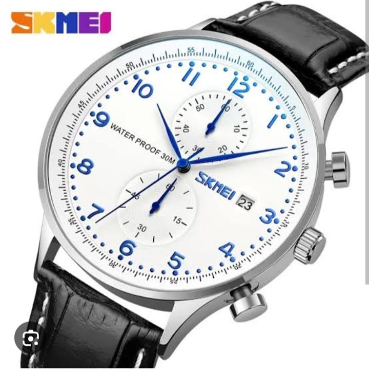 SKMEI Chronograph Men’s Watch White Dial | Leather Strap