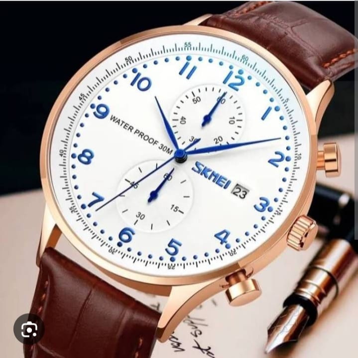 SKMEI Chronograph Men’s Watch White Dial | Leather Strap