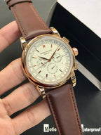 Patek Philippe Men’s Chronograph Automatic Movement | White Dial | Brown Leather Strap