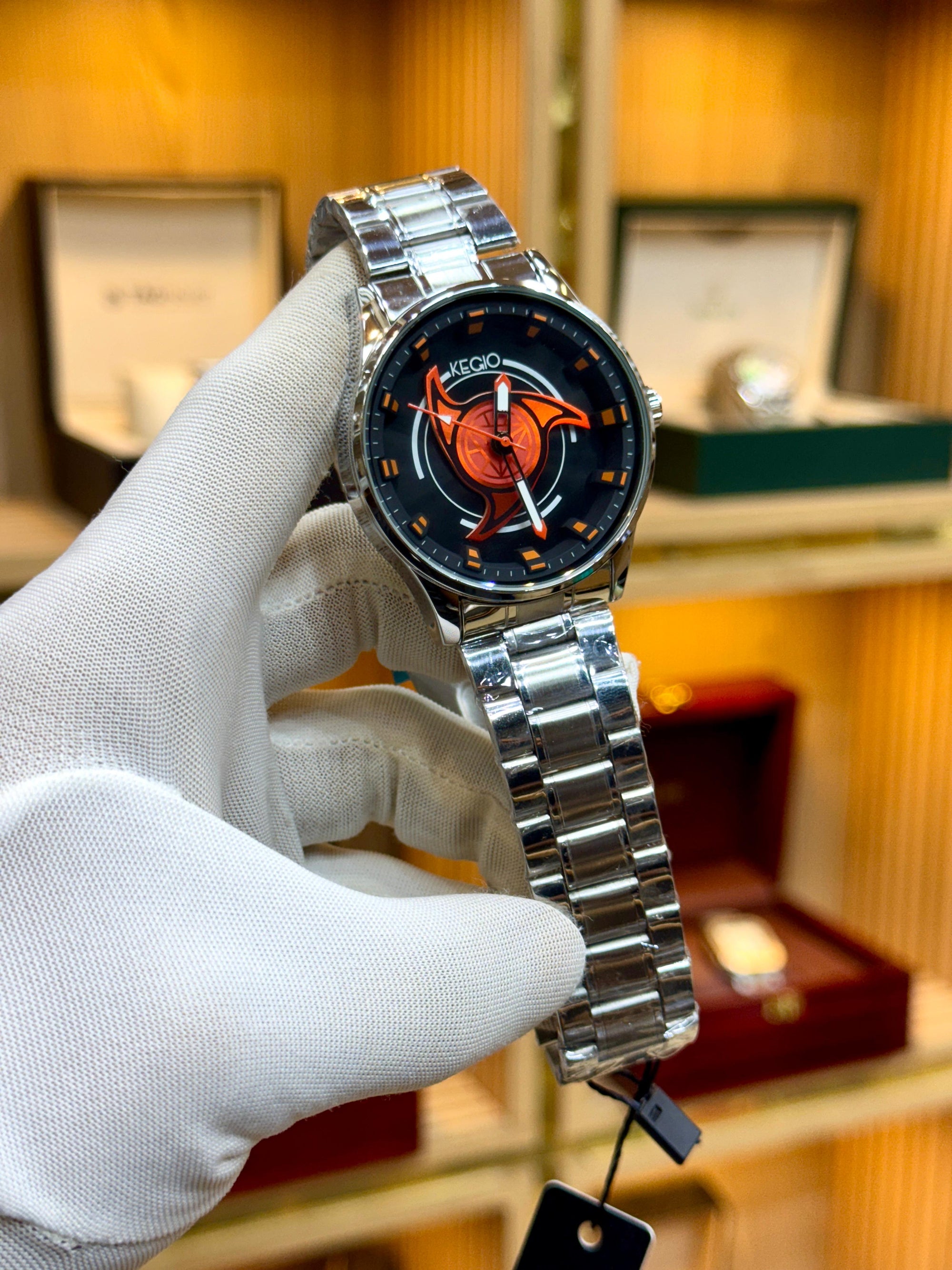 Kegio Men’s Spinner Edition Watch Black Dial | Silver Metal Bracelet