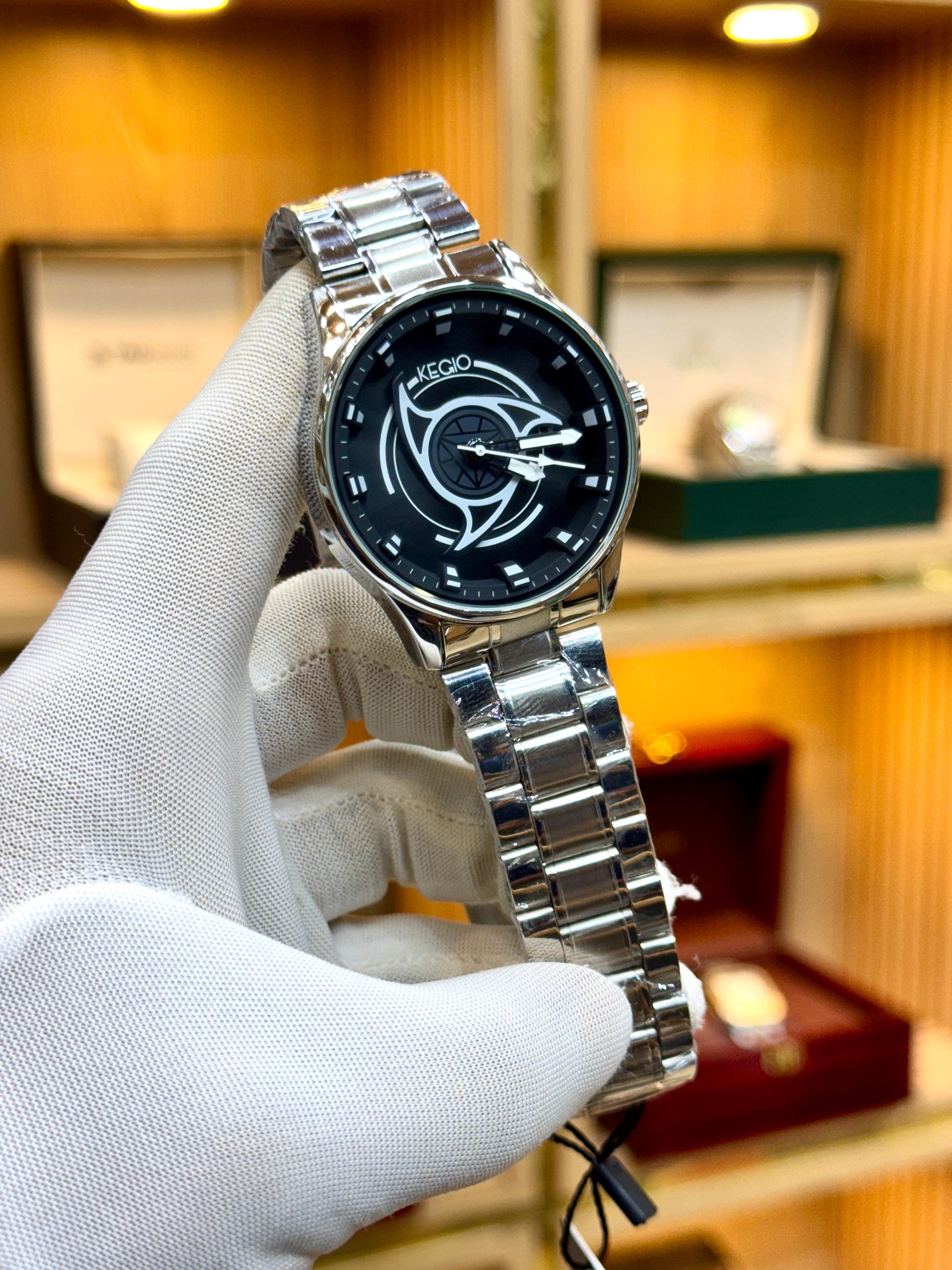 Kegio Men’s Spinner Edition Watch Black Dial | Silver Metal Bracelet