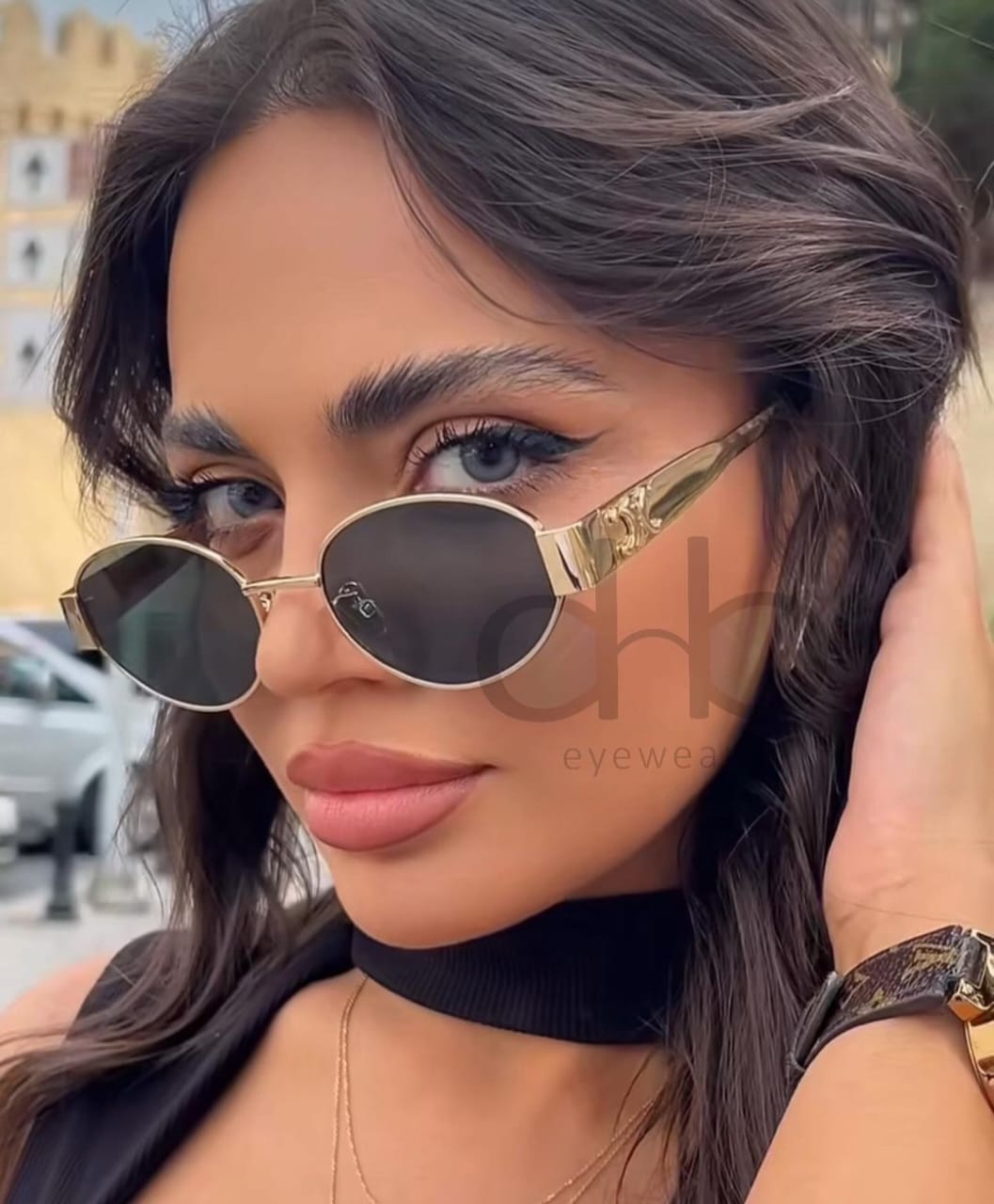 Celine Oval Sunglasses Gold Frame | Black Lenses | Signature Triomphe Temples